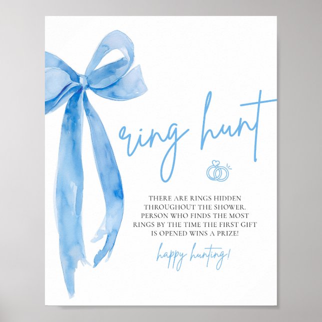 Poster Fête des mariées moderne Dusty Blue Bow Ring (Devant)