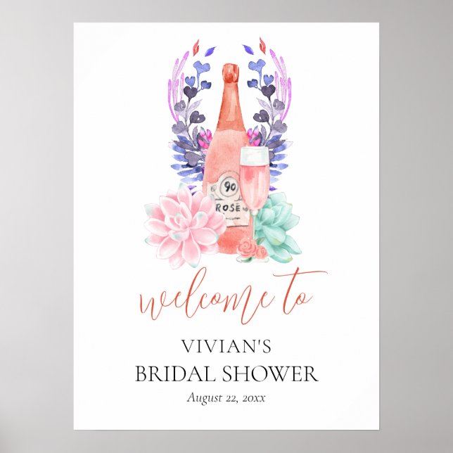 Poster Fête des mariées moderne Petals & Prosecco Bienven (Devant)