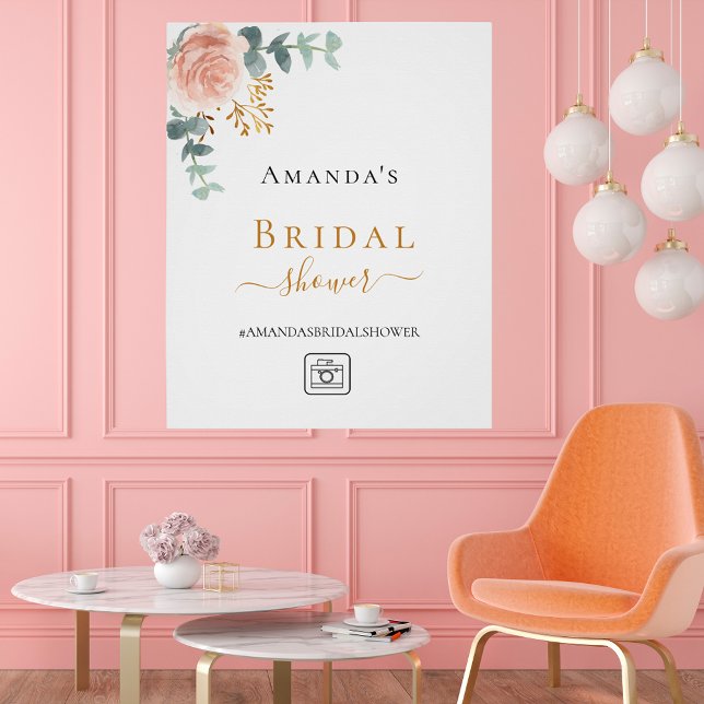 Poster Fête des mariées rousse rose or floral eucalyptus (Créateur téléchargé)