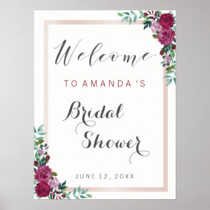 Poster Fête des mariées signe d'accueil   florale bordeau