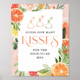 Poster Fête des mariées Tropical Citrus Combien de baiser