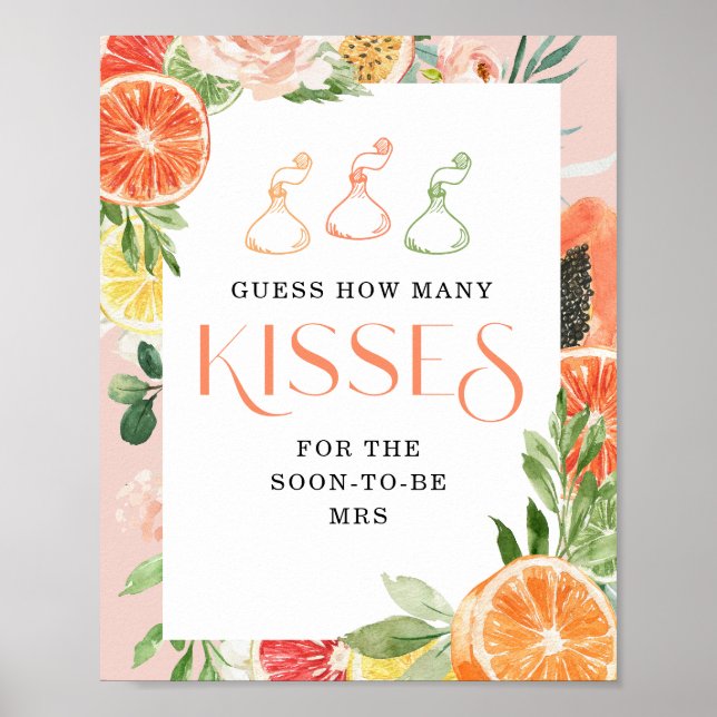 Poster Fête des mariées Tropical Citrus Combien de baiser (Devant)