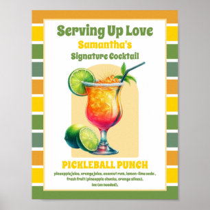 Poster Fête des mariées Tropical Pickleball Cocktail Bois