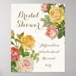 Poster Fête des mariées vintage Florale Whitewash Spring