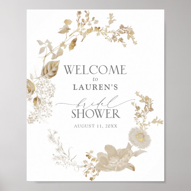 Poster Fête des mariées vintage Gold Fleur sauvage (Devant)