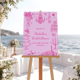 Poster Fête des mariées Whimsical à main rose chaude