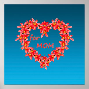 Poster Fête des Mères - Cœur de tulipes pour MAMAN - Bleu