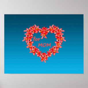 Poster Fête des Mères - Cœur de tulipes pour MAMAN - Bleu