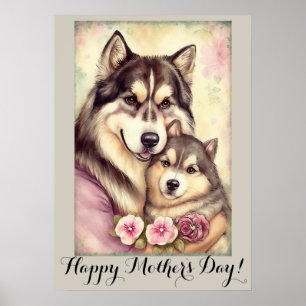 Poster Fête des mères mignonne Alaskan Malamute Chien Mam
