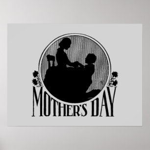 Poster Fête des mères rétro Silhouette gris clair