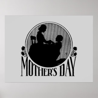 Poster Fête des mères rétro Silhouette gris clair