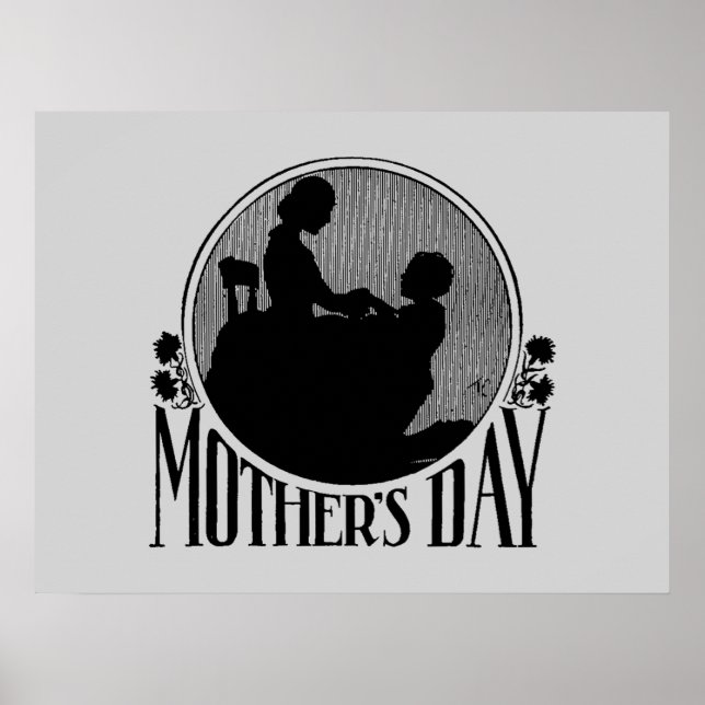 Poster Fête des mères rétro Silhouette gris clair (Devant)
