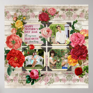 Poster Fête des mères Roses Instagram Vintage Photo Colla