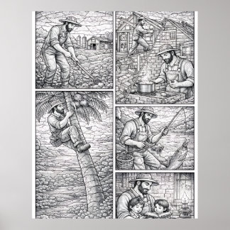 Poster Fête des pères Grand-père Papa