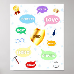 Poster Fête des pères Meilleur Papa Mot Nuages King Crown