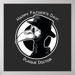 Poster Fête des pères Plague Doctor Bird Mask B/W Steampu