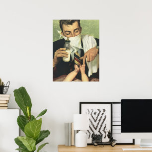 Poster Fête des Pères vintage, papa donnant un biberon à 