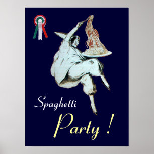 Poster FÊTE DES SPAGHETTIS, CUISINE ITALIENNE bleu rouge 