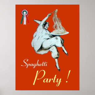 Poster FÊTE DES SPAGHETTIS, CUISINE ITALIENNE vert orange