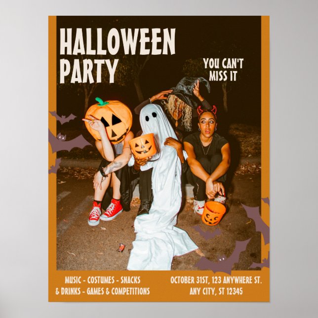 Poster Fête d'Halloween Costume, Halloween modifiable Vin (Devant)