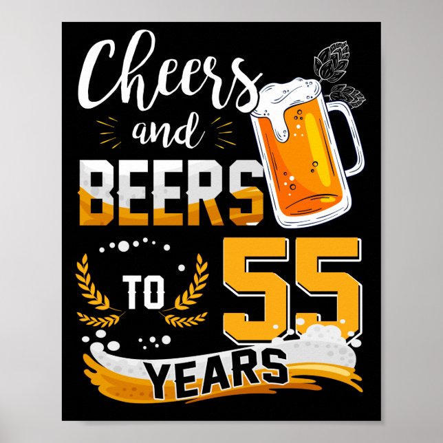 Poster Fête Du 55E Anniversaire Salue Et Bières À 55 Ans (Devant)
