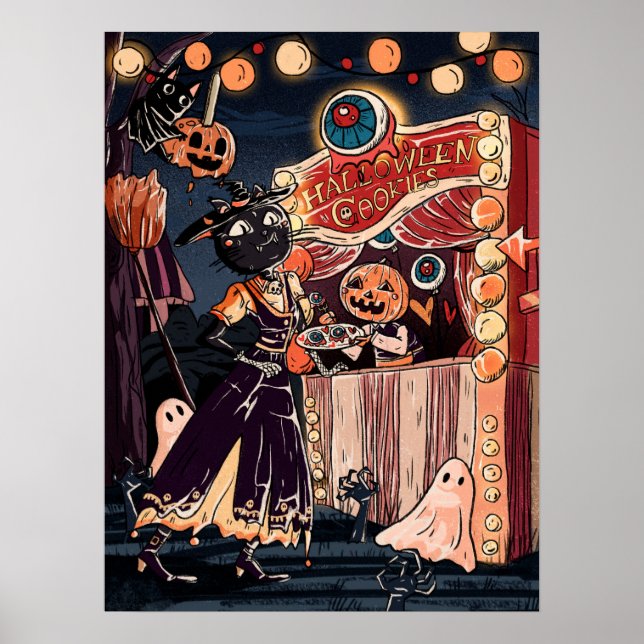 Poster Fête du costume d'Halloween sur une scène de nuit  (Devant)
