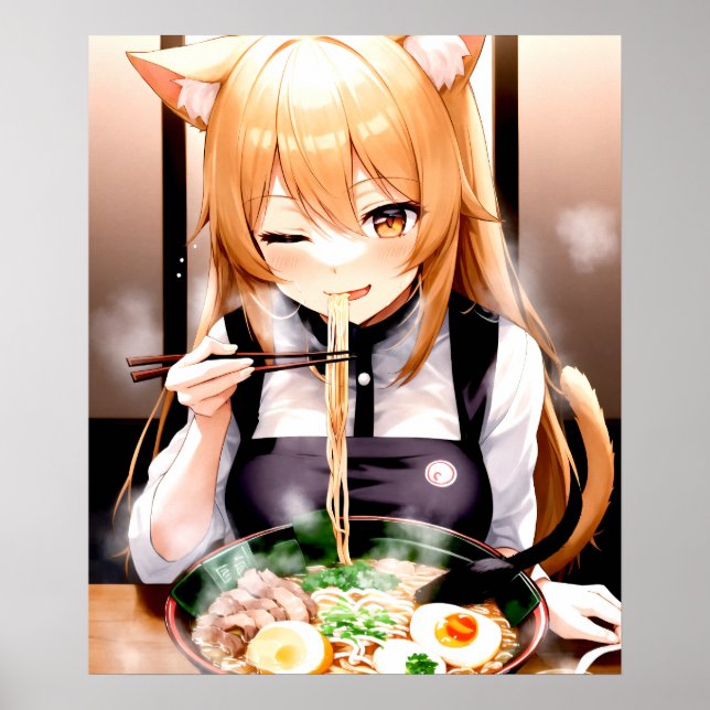 Poster Fête du Ramen fêté d'Anime Fille de chat (Devant)