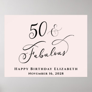 Poster Fête élégante de 50 ans d'anniversaire rose