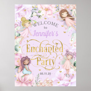 Poster Fête enchantée Fée thème fille anniversaire bienve