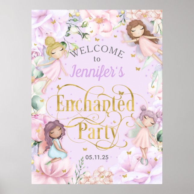 Poster Fête enchantée Fée thème fille anniversaire bienve (Devant)