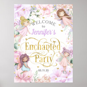 Poster Fête enchantée Fée thème fille anniversaire bienve