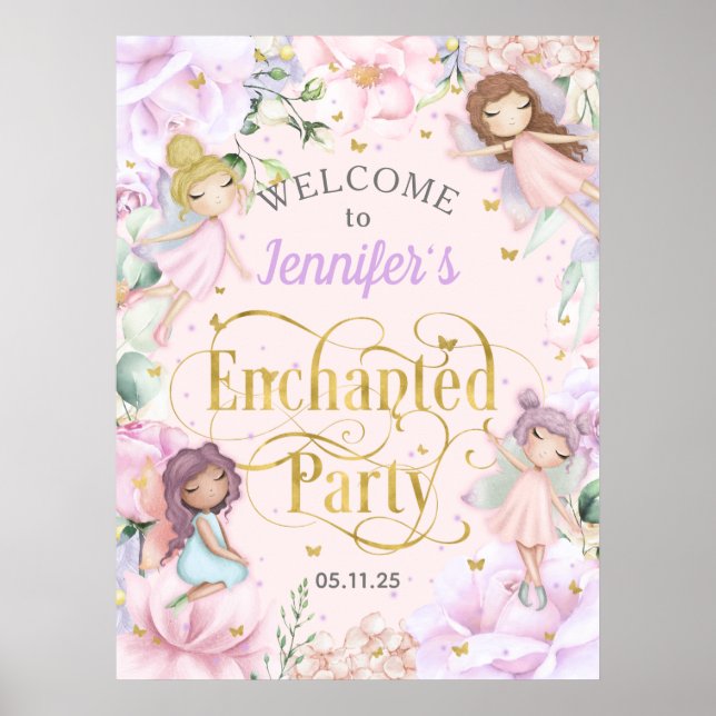 Poster Fête enchantée Fée thème fille anniversaire bienve (Devant)