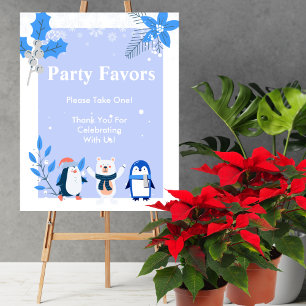Poster Fête Faveur Snowflake hiver merveilleux pingouins
