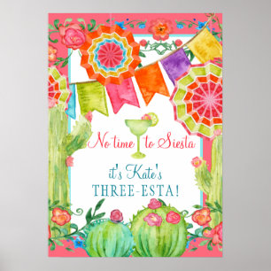 Poster Fête Fiesta Cactus Floral 3ème Anniversaire