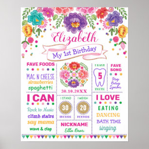 Poster Fête Florale Colorée 1er Anniversaire Jalons