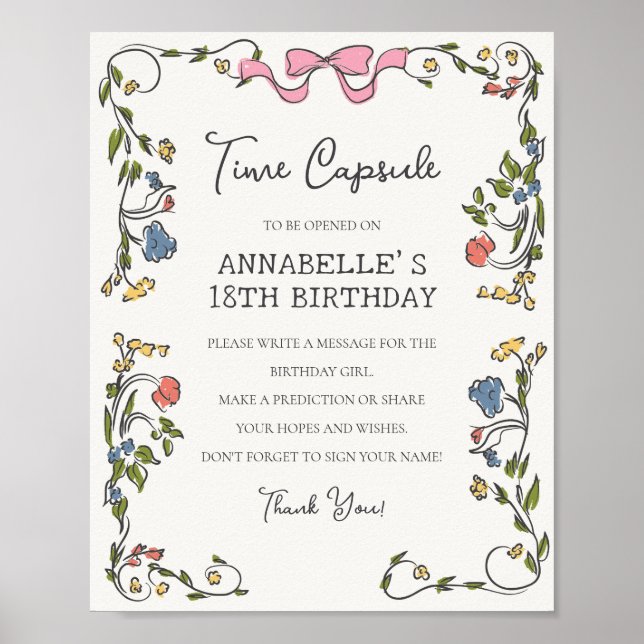 Poster Fête Jardin Whimsical Flora Anniversaire Heure Cap (Devant)