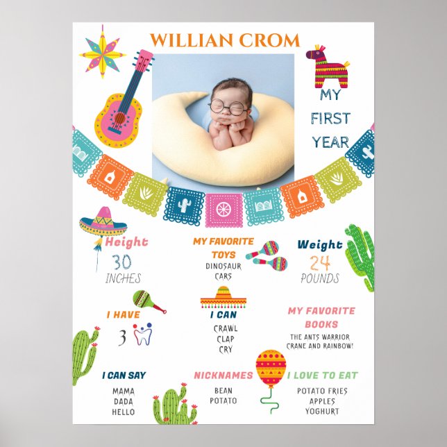 Poster Fête mexicaine Cactus 1ère année Anniversaire (Devant)