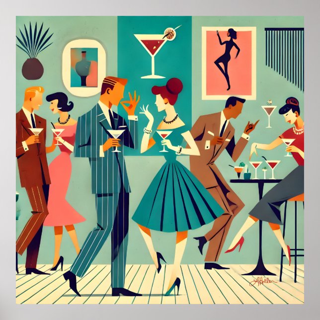Poster Fête Moderne Du Milieu Du Siècle Martini Dance (Devant)