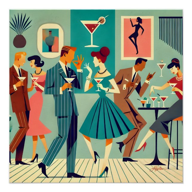 Poster Fête Moderne Du Milieu Du Siècle Martini Dance (Devant)