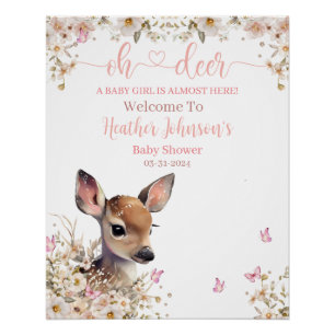 Poster Fête Prénatale Bébé Fille Cerf de la Forêt