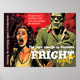 Poster Fête rétro Frankenstein Halloween horreur Vintage