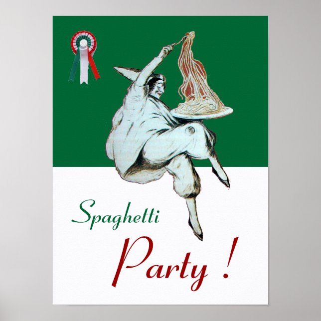 Poster FÊTE SPAGHETTIS, CUISINE ITALIENNE, rouge vert bla (Devant)