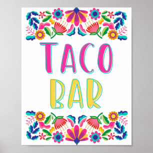 Poster Fête Taco Bar Mexicain Fleurs Mexicaines