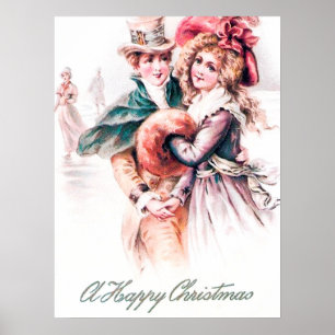 Poster fête vintage Noël couple vacances