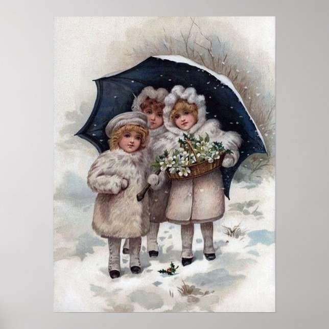 Poster fête vintage Noël enfants Vacances (Devant)