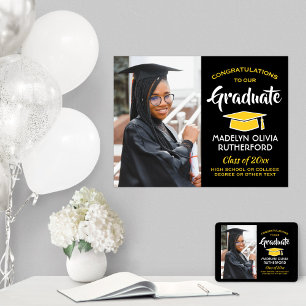 Poster Fêtes Diplômée Photo Black & Gold Graduate