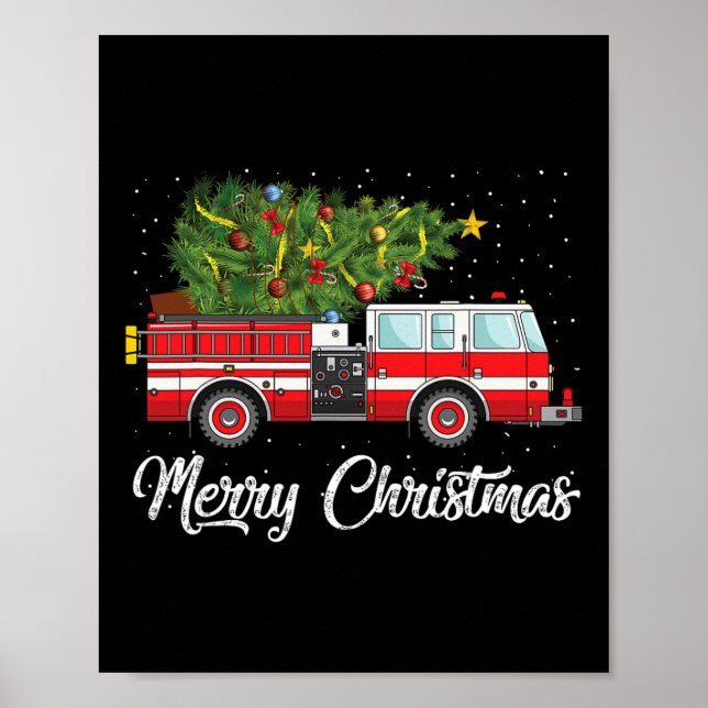 Poster Feu Camion Xmas Tree Funny Firefighter cadeau Joye (Devant)