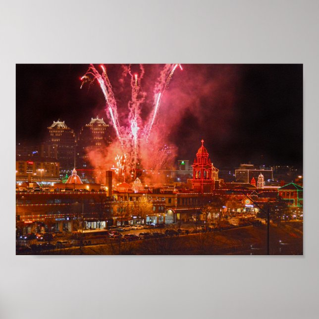 Poster Feu d'artifice rouge sur la Plaza, Kansas City (Devant)
