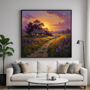Poster Feu de campagne - Paysage de style peint