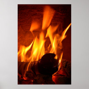 Poster feu de cheminée, cheminée chauffante,